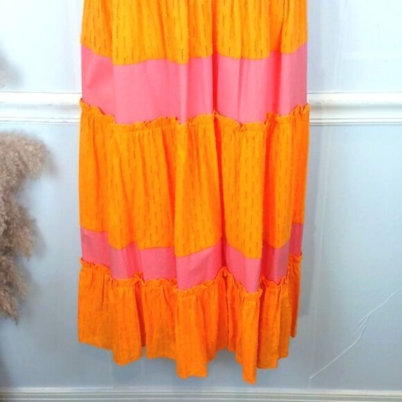 LDT Daphne pink/ yellow color block V-neck and back tiered skirt maxi dress - Picture 6 of 15